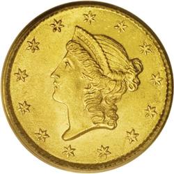 1853 G$1 MS66 PCGS. Every detail on both sides is bold 