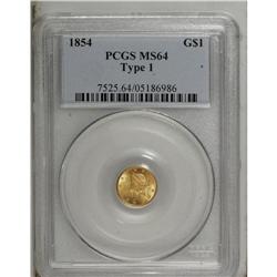 1854 G$1 Type One MS64 PCGS. A lovely example of the f 