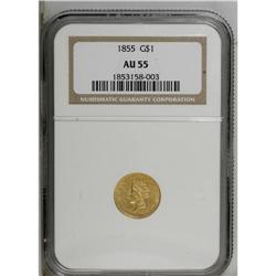 1855 G$1 AU55 NGC. An appealing Choice AU Type Two exa 