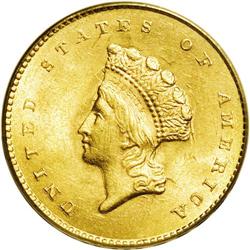 1855 G$1 MS62 PCGS. The 1855 is a common date in Uncir 