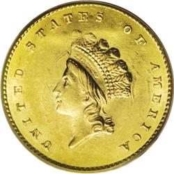 1855 G$1 MS62 PCGS. Bright yellow-gold patination disp 