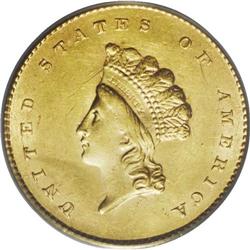 1855 G$1 MS62 PCGS. Generally not found in Uncirculate 