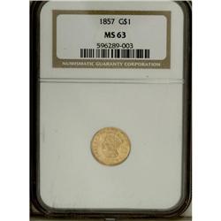 1857 G$1 MS63 NGC. A highly appealing yellow-gold piec 