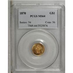 1870 G$1 MS64 PCGS. Orange-gold with a blush of rose a 