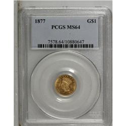 1877 G$1 MS64 PCGS. A partially reflective butter-yell 