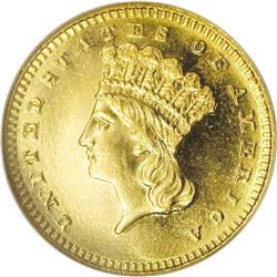 1886 G$1 MS66 Prooflike NGC. Gorgeous bright brass-gol 