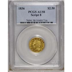 1836 $2 1/2 Script 8 AU58 PCGS. McCloskey-D, Head of 1 