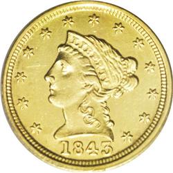 1843-C $2 1/2 Large Date, Plain 4 AU55 PCGS. Variety 5 