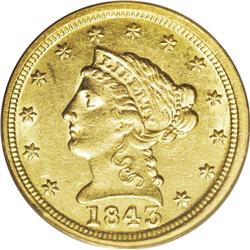 1843-C $2 1/2 Large Date, Plain 4 AU58 PCGS. Variety 5 