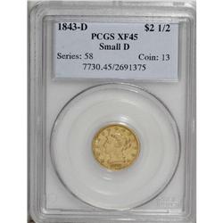 1843-D $2 1/2 Small D XF45 PCGS. Variety 4-F. This hon 
