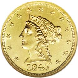 1845 $2 1/2 MS63 NGC. The 1845 is available by the sta 