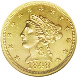 1848 $2 1/2 MS63 NGC. Struck at the beginning of the C 