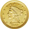 Image 1 : 1849-D $2 1/2 AU58 NGC. Variety 11-M. Well struck save 