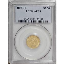 1851-O $2 1/2 AU58 PCGS. Breen-6214. The date was init 