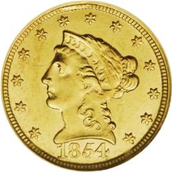 1854-C $2 1/2 MS61 NGC. Variety 15-I. This date is con 