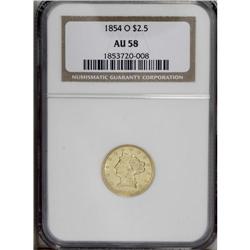 1854-O $2 1/2 AU58 NGC. The peach-gold surfaces have j 