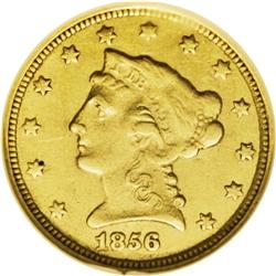 1856-C $2 1/2 AU55 NGC. Variety 17-J. This tan-gold Ch 