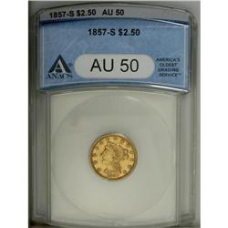 1857-S $2 1/2 AU50 ANACS. A nicely struck yellow-gold 