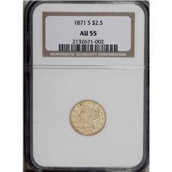 1871-S $2 1/2 AU55 NGC. A still-lustrous and typically 