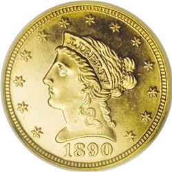 1890 $2 1/2 MS66 NGC. Low mintage quarter eagles from 