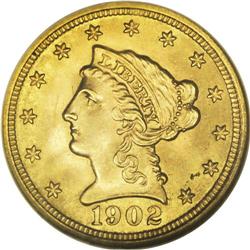 1902 $2 1/2 MS67 NGC. A lush and lustrous orange-gold 