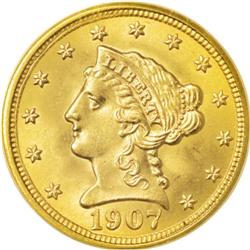 1907 $2 1/2 MS67 PCGS. This stunning quarter eagle rad 