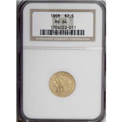 1908 $2 1/2 MS64 NGC. A satiny and generally well-defi 