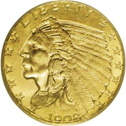 1908 $2 1/2 MS65 PCGS. This lustrous Gem is bathed in 