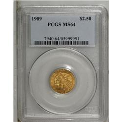1909 $2 1/2 MS64 PCGS. A softly lustrous piece that ha 