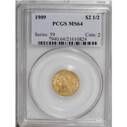 1909 $2 1/2 MS64 PCGS. The amber-gold surfaces of this 