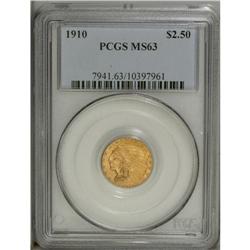 1910 $2 1/2 MS63 PCGS. A radiant orange-gold Select In 