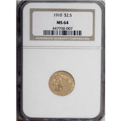 1910 $2 1/2 MS64 NGC. A satiny and well-defined near-G 