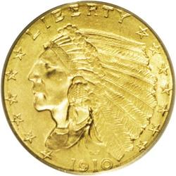 1910 $2 1/2 MS65 PCGS. The mustard-gold surfaces lack 