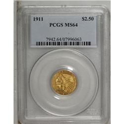 1911 $2 1/2 MS64 PCGS. Nicely struck and satiny, this 
