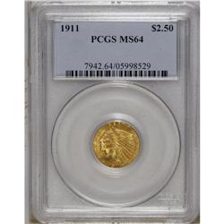 1911 $2 1/2 MS64 PCGS. Choice and lustrous with a hint 