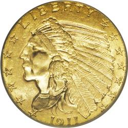 1911 $2 1/2 MS65 PCGS. Peach and green-gray toning dra 