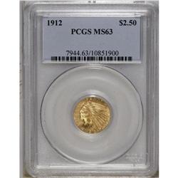 1912 $2 1/2 MS63 PCGS. An eye-catching straw-gold piec 
