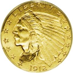 1912 $2 1/2 MS64 PCGS. This is a splendid near-Gem exa 