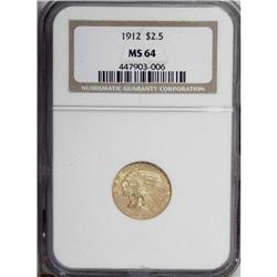 1912 $2 1/2 MS64 NGC. The yellow-gold surfaces have hi 