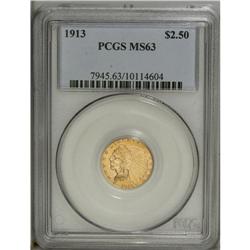 1913 $2 1/2 MS63 PCGS. An attractive example of this p 