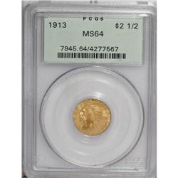 1913 $2 1/2 MS64 PCGS. The vivid yellow-orange surface 