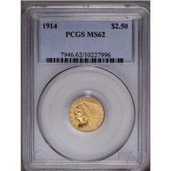 1914 $2 1/2 MS62 PCGS. A bright, satiny example of thi 