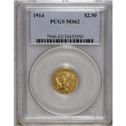1914 $2 1/2 MS62 PCGS. The wheat-gold surfaces are sub 