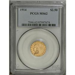 1914 $2 1/2 MS62 PCGS. An attractive almond-gold repre 