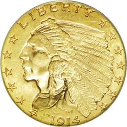 1914 $2 1/2 MS64 PCGS. Satin luster and attractive tan 