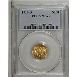 1914-D $2 1/2 MS63 PCGS. An impressive example with fr 