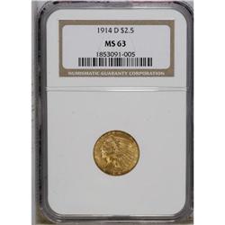 1914-D $2 1/2 MS63 NGC. A nicely struck yellow-orange 