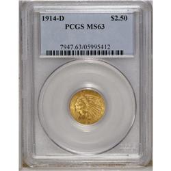 1914-D $2 1/2 MS63 PCGS. Select with an unusually bold 