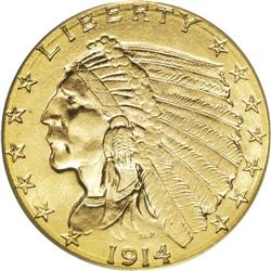 1914-D $2 1/2 MS64 PCGS. Light yellow-gold color is ev 