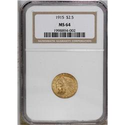 1915 $2 1/2 MS64 NGC. This wheat-gold piece is satiny 